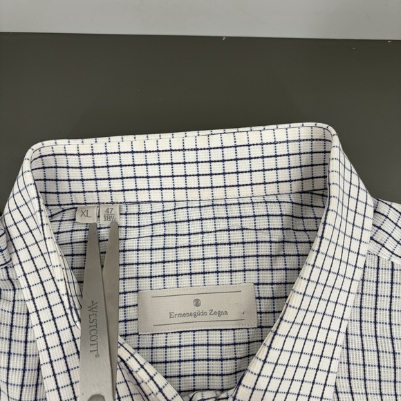 Ermenegildo Zegna White Windowpane Dress Shirt Mens 18.5 47 Pocket French Cuff - Picture 4 of 9